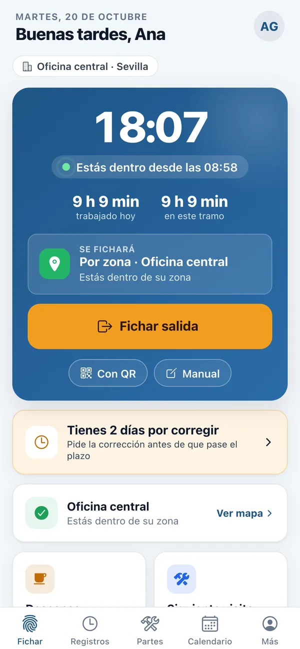 App de Geofirma: pantalla de inicio